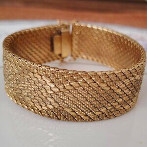 Vintage 14K GOLD PLATED Woven Wide Made in Italy Italian Bracelet